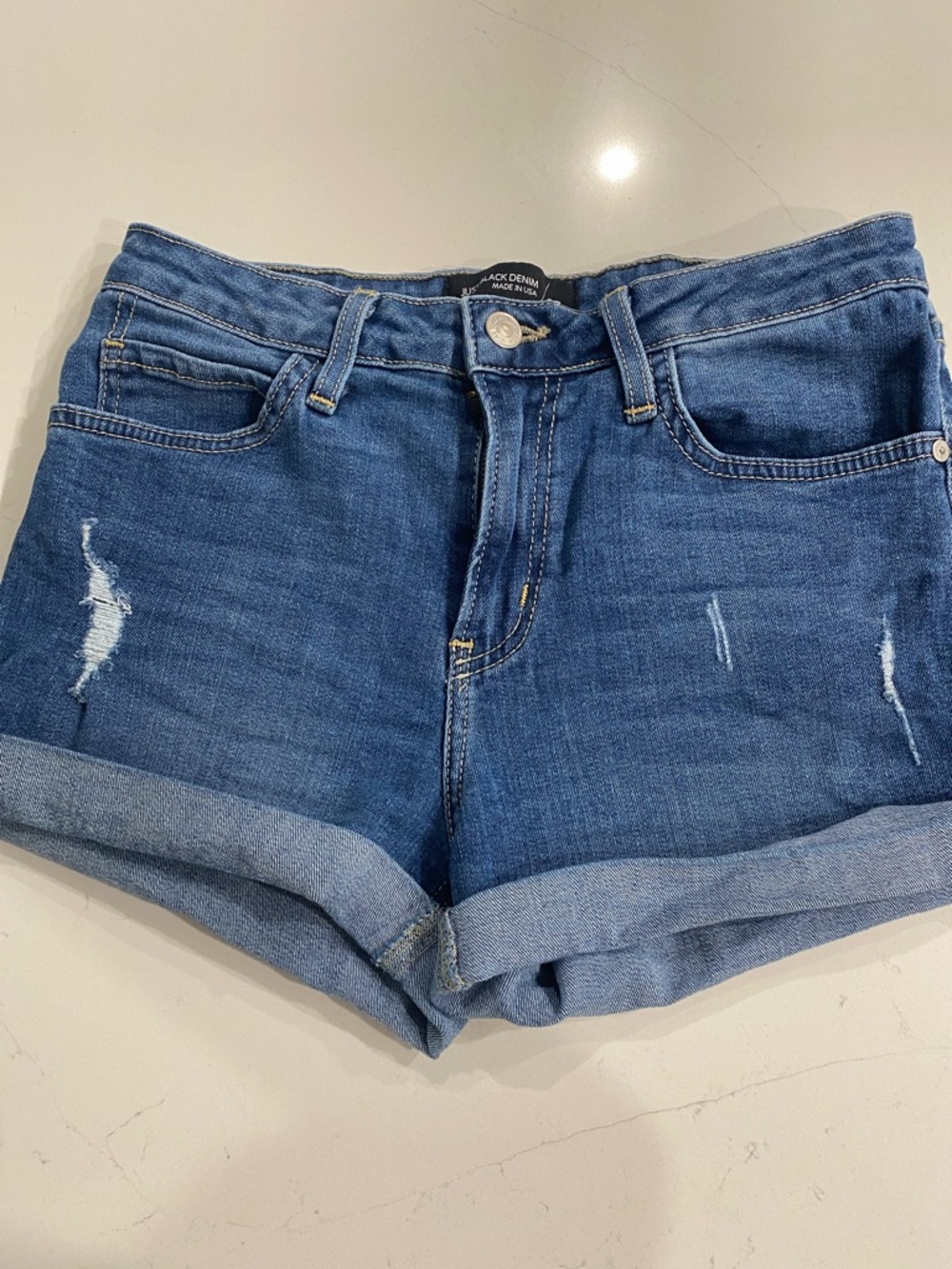 Just Black Mid-Rise Rolled Hem Jean Shorts - Blue
